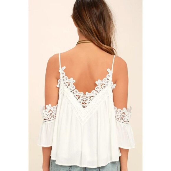 Lulu's White Lace Eyelet Boho Top - Size Small - Picture 6 of 11